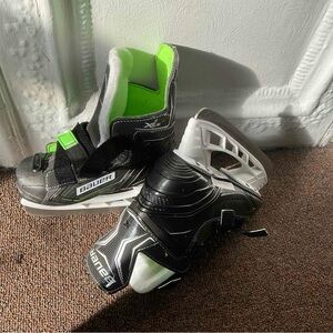 Kids Black Ice Hockey Skates with Neon Green Liner